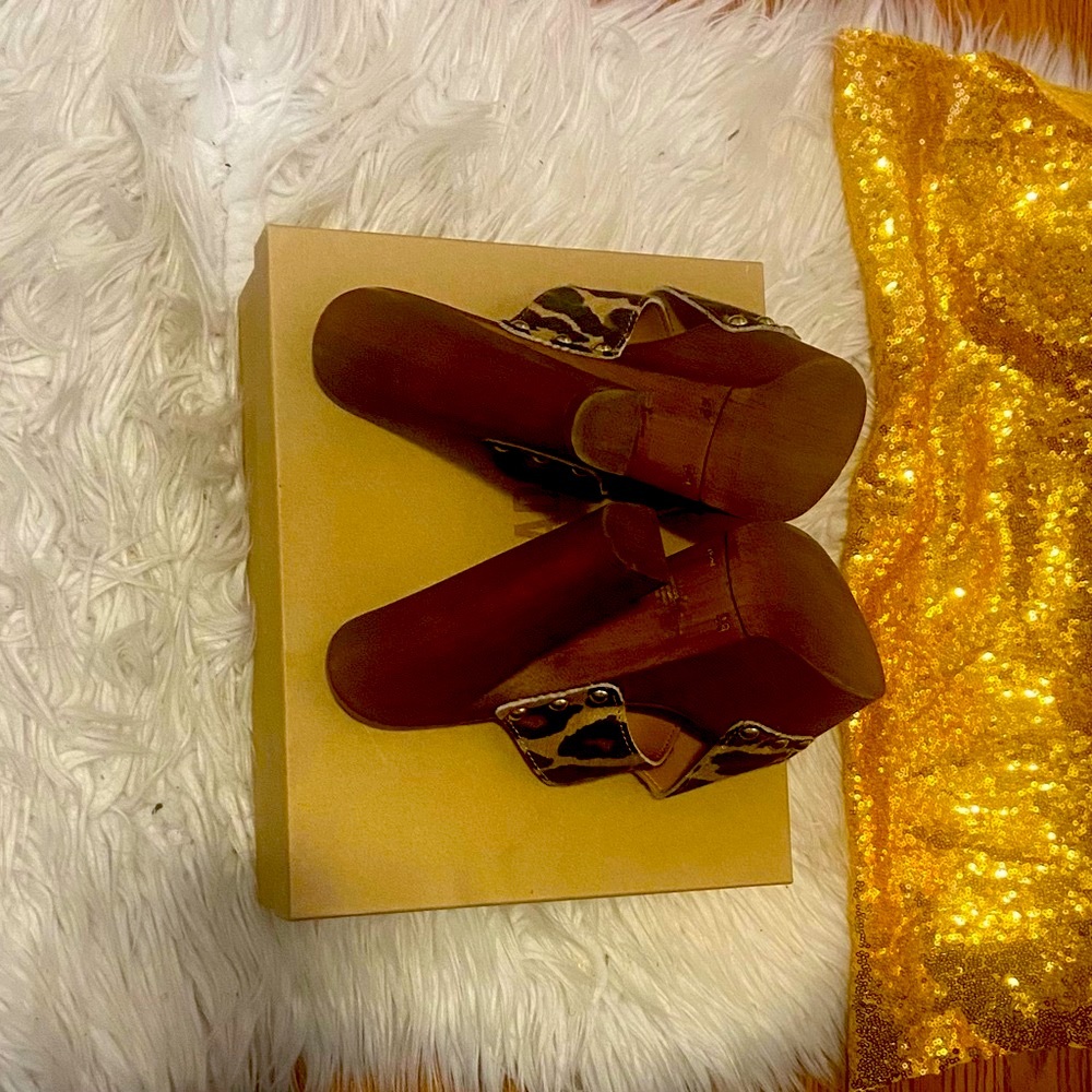 Leopard Print Platform Mule Heels - Brown Size 9 - Picture 11 of 11
